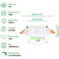 5W 400lm Luz Blanco Cálida 2700K, Panel LED Redondo Metálico, Foco Empotrable LED, Ojos de Buey de LED, Ф 75-95mm - details 1