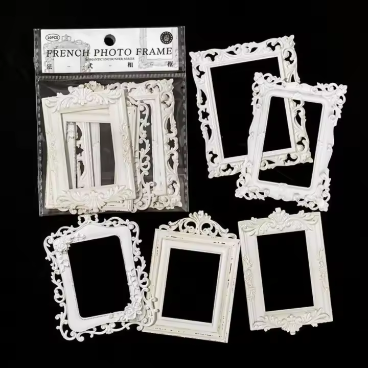 Conjunto de 10 marcos, marco de fotos vintage, cuadrado, material de collage, hermoso cuaderno circular - 1