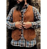Chaleco de gamuza de cuero para hombre, chaleco vaquero occidental con bolsillos - details 4