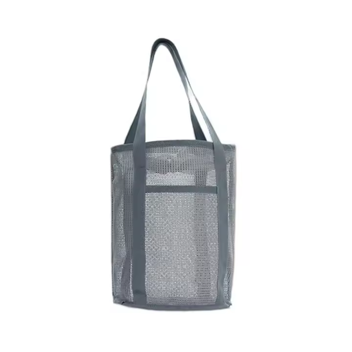 Bolso de playa de malla de gran capacidad, bolso de mano con cordón para lavado de viaje, ligero con asa, cestas de juguetes de playa para Fitness - 1