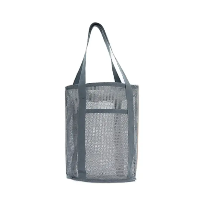 Bolso de playa de malla de gran capacidad, bolso de mano con cordón para lavado de viaje, ligero con asa, cestas de juguetes de playa para Fitness - 1