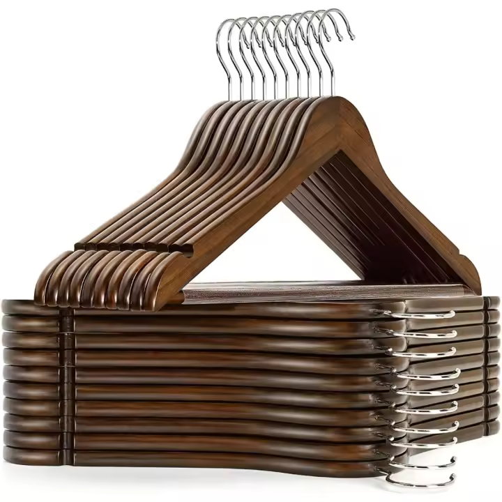 Perchas de Madera Retro 30 Unidades, Tamaño 2 x 44 x 23 cm Ideal para Camisetas, Vestidos, Abrigos - 1