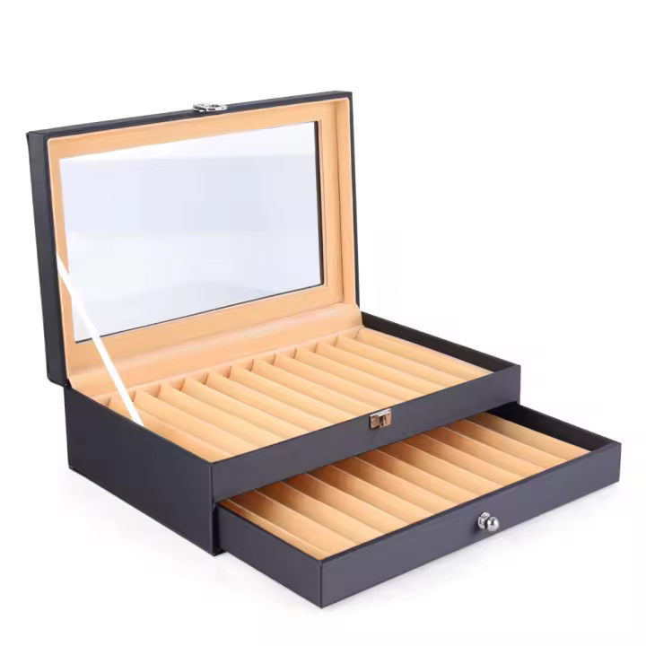 Caja expositora de cuero para pluma estilográfica, organizador, estuche colector de almacenamiento, 24 unidades, nuevo, 30,5x20x9,5/12 "x 7,9" x 3,74" - 1
