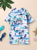 Bañador encantador con estampado de árbol de coco para niña, traje de baño con protección solar, cómodo para la playa y la piscina - details 6