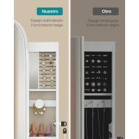 Armario para Joyas Espejo Joyero de Pared con Luz LED y Cerradura Varios Compartimentos para Pendiente, Collar, Superficie Blanca y Forro Gris Beige Organizador de Almacenamiento de Muebles - details 8