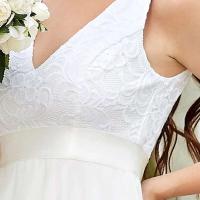 Vestido de Fiesta de Encaje Blanco para Mujer 2025 Cuello Profundo en V, Sin Mangas, Vestido de Noche de Chifón Vintage - details 4