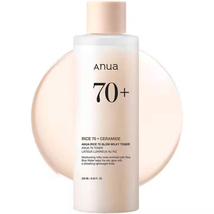 ANUA 70 Glow Milky Toner, para piel de vidrio, agua de arroz, niacinamida, ceramidas, pantenol, sin fragancia, no comedogénico, hongos - 1