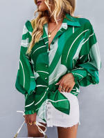 Camisa informal con estampado Vintage para mujer, blusa Retro para mujer, Top de manga larga con solapa y botonadura única, primavera y verano - details 16