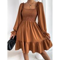 Vestido elegante de moda con cuello cuadrado largo y manga sólida para mujer - details 13