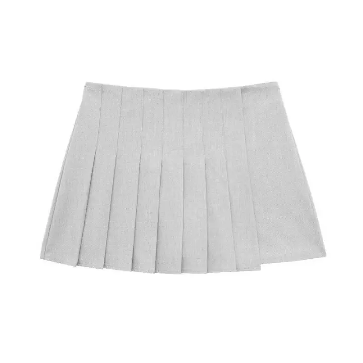 OUWU- Conjunto De 2 Piezas A La Moda Para Mujer, Camisas Grises Con Cuello De Solapa Y Pantalones Cortos Con Cremallera Lateral Vintage, Conjunto De Pantalones Cortos Elegantes Para Mujer - 1