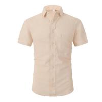 Camisas de manga corta para hombre, gran oferta de línea de algodón, Color sólido, cuello vuelto, estilo informal de playa de talla grande - details 4