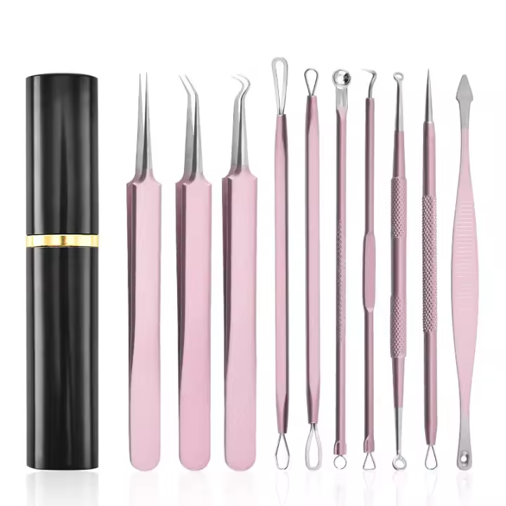 Kit de herramientas para espinillas, 10 piezas, extractor profesional de comedones para una fácil eliminación de espinillas, puntos negros, eliminación de zit, facial y nariz, kit de eliminación de acné con caja de metal - 1