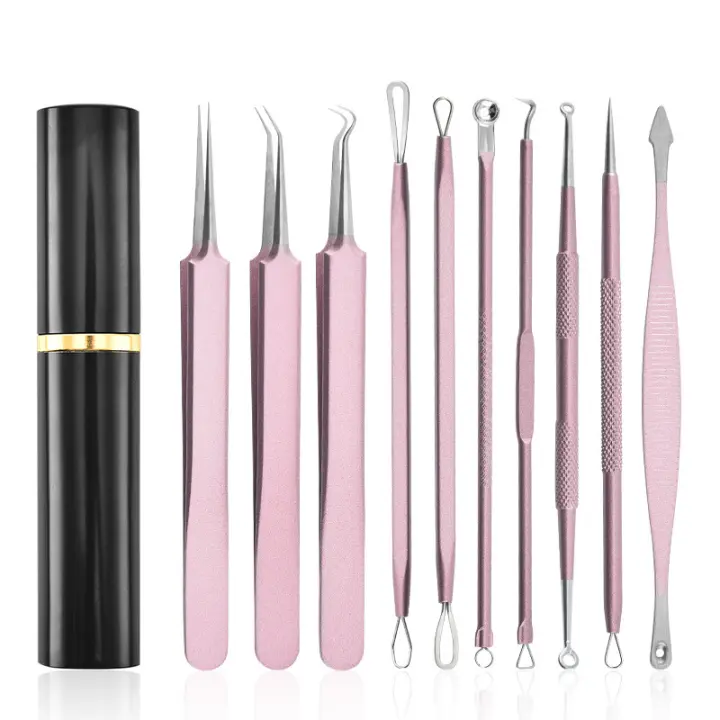 Kit de herramientas para espinillas, 10 piezas, extractor profesional de comedones para una fácil eliminación de espinillas, puntos negros, eliminación de zit, facial y nariz, kit de eliminación de acné con caja de metal - 1