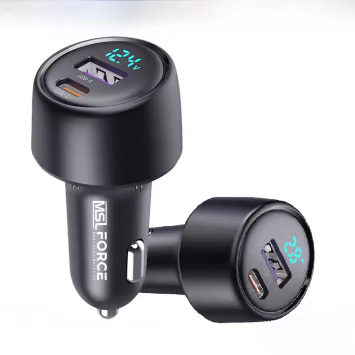 Cargador de coche PD de carga rápida, pantalla LED tipo C, USB tipo C, carga rápida para iPhone 13, 12, MacBook, ordenador portátil, QC4 +, 65W - 1