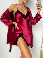 Conjunto de pijama con ribete de encaje de seda, adecuado para que las mujeres usen batas cómodas y pijamas sexys. - details 1