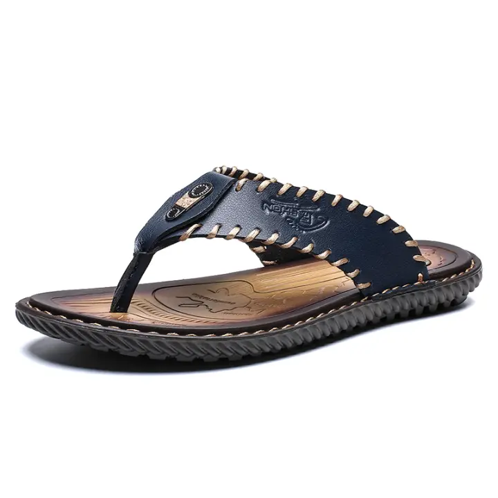 Las chanclas informales de cuero para hombre brindan un soporte cómodo para caminar por la playa. - 1