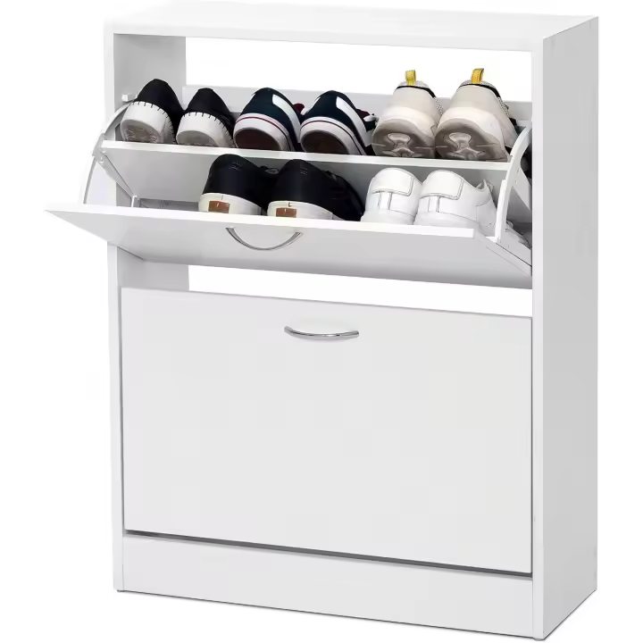 Zapatero con 2 puertas abatibles, 3 niveles, zapatero con cajón, 63 x 29 x 91,5 cm - 1
