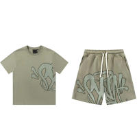 Conjunto de camiseta holgada de manga corta y pantalones cortos con estampado de espuma estilo hip-hop callejero. - details 5