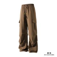 Pantalones casuales de secado rápido, pantalones de cintura elástica rectos sólidos plisados ​​con bolsillo lateral a la moda para hombres, pantalones sueltos de seda de hielo para uso diario - details 13