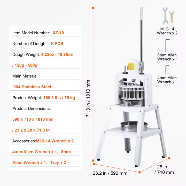 SucceBuy Divisor de masa redondo, cortador de masa manual, divisor de masa manual con bandeja y cuchilla de acero inoxidable 304, ideal para panadería, restaurante y uso comercial - 1
