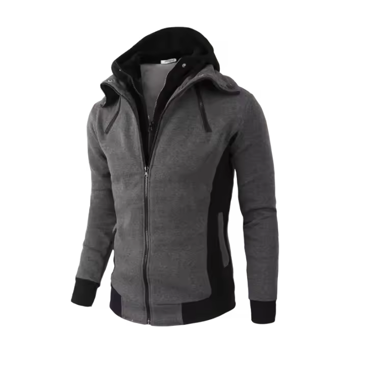 Chaqueta de Moda con Capucha para Hombres en Otoño-Invierno Ajuste Delgado, Cuello de Pañuelo, Abrigo de Vellón Casual - 1