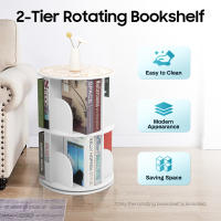 Torre de estantería giratoria de 2 niveles, estantería giratoria de esquina, 360 °   Estantería giratoria para almacenamiento de libros, estantería de exhibición de pie para libros, utilizada para dormitorio, sala de estar (2 niveles) - details 0