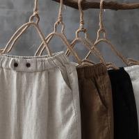 Pantalones de mujer de lino y algodón pantalones hasta el tobillo elásticos casuales sueltos primavera / verano - details 0