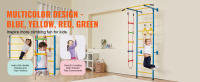 SucceBuy Gimnasio de jungla interior 5 en 1 para niños pequeños, juego de escalada con escalera sueca de acero al carbono, escalera de pared, barra de dominadas, escalera de cuerda, anillos de gimnasia, soporta 220 libras, multicolor - details 3