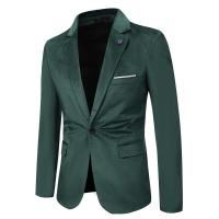 Blazer ajustado de terciopelo con dos botones para hombre, Color sólido - details 5