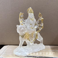 Estatua india difícil de acercar a la madre Durga, montando un tigre y un león, ofreciendo fábrica de adornos de vidrio de agua de resina - details 4