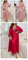 Bata de Seda Satinada para Mujeres Ouwu Pijama de Noche de Encaje con Cuello en V 2 Piezas - details 6