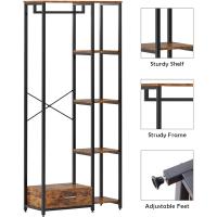 Perchero de ropa Burro, perchero doble de pie con estantes y cajón, perchero de madera 3 en 1 con 4 niveles para dormitorio - details 12