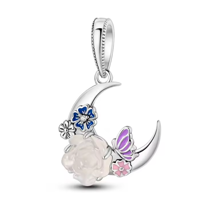 Pulsera de plata colgante color cambiante rosas luna - 1