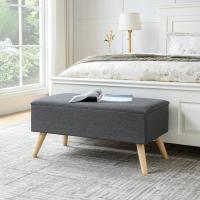 Pie Tapizado Banqueta con Almacenamiento Asiento Abatible hasta 150 kg MDF/Poliéster Patas de Madera 79 x 40 x 40 cm Gris Oscuro - details 0