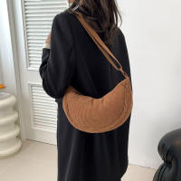 Bolso Cruzado Semi-Luna Bolso de Hombro de Pana Casual para Mujeres Bolso de Mano de Viaje de Color Sólido - details 11