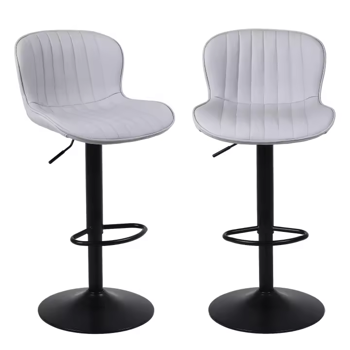 Taburetes de cocina, taburetes de bar regulables en altura, con respaldo y reposapiés, taburetes altos para cocina, bar y comedor, gris claro - 1