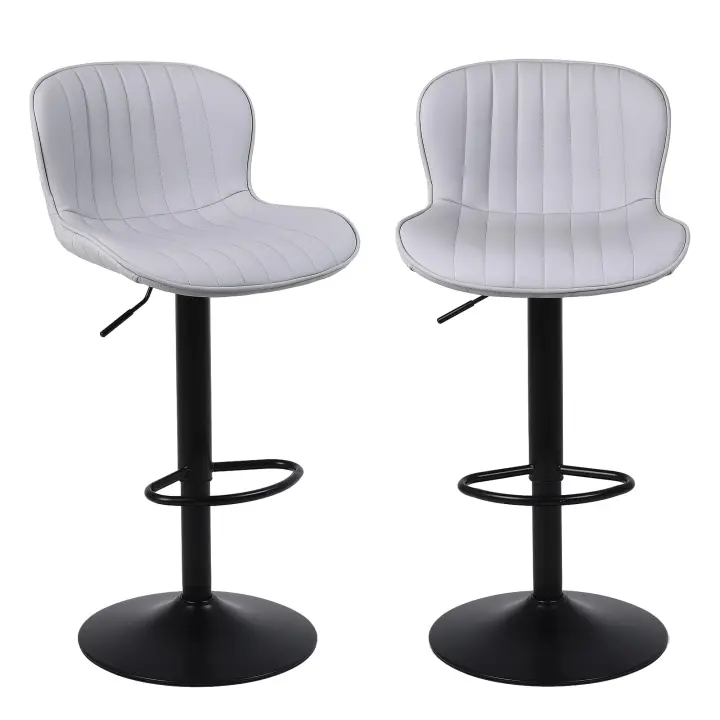 Taburetes de cocina, taburetes de bar regulables en altura, con respaldo y reposapiés, taburetes altos para cocina, bar y comedor, gris claro - 1