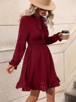 Vestido Midi de manga larga con cuello en V para mujer, elegante y bonito, a la moda, Color sólido, de lujo - details 1