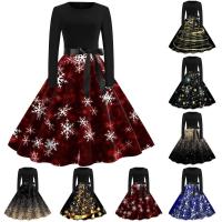 Vestido de invierno con estampado de lentejuelas navideñas para mujer, elegante, Temperamental, cuello redondo, manga larga, corte en A, gran vuelo - details 0
