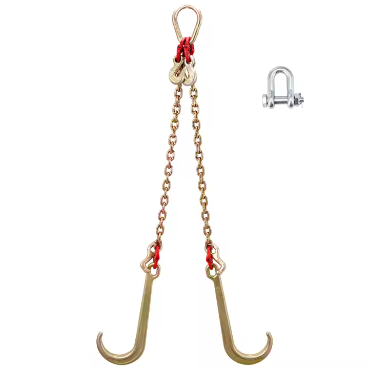 SucceBuy Cadena de brida G80 V Cadena de remolque de 5/16" x 2' con ganchos J de 15", ganchos en T, ganchos de agarre, cadena de transporte resistente, carga de trabajo segura de 10800 libras para recuperación de camiones de plataforma - 1