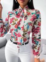 Moda para Mujer Blusa con Pajarita y Estampado Floral Vestido de Oficina a la Moda - details 3