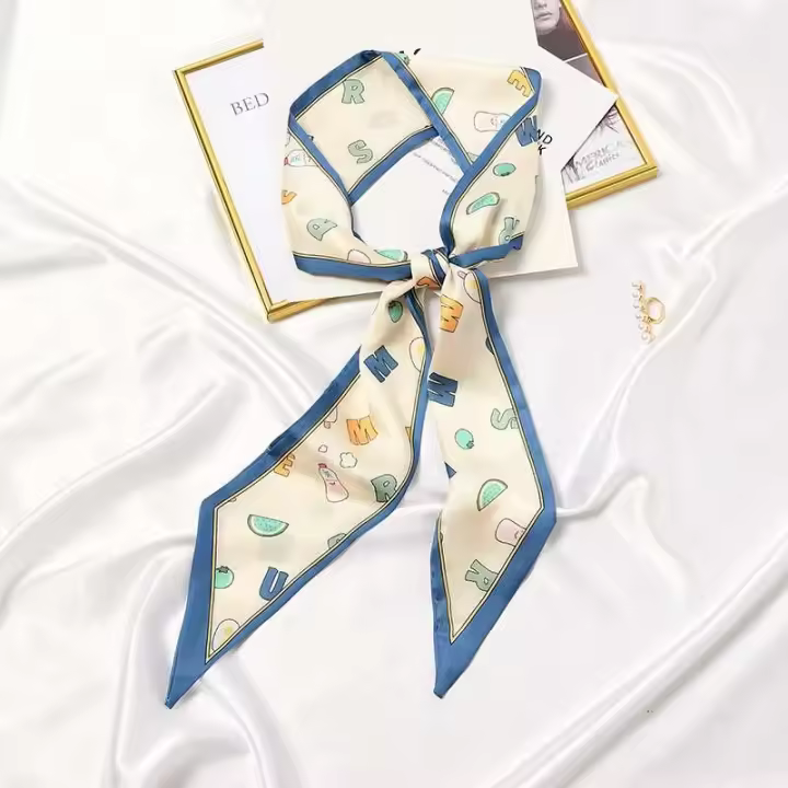 Pequeña diagonal L, envolvente estrecho, cabeza lisa de seda con luz fluida, cinta doble fina para mujer, bufanda para el pelo a la moda - 1