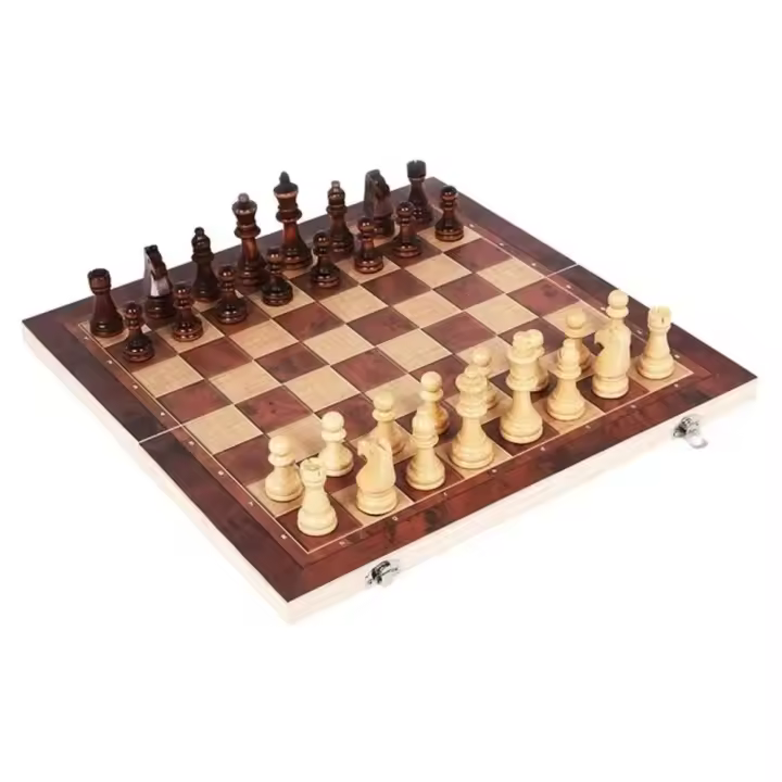 Juego de ajedrez, backgammon y damas 3 en 1, tablero de ajedrez plegable, juego de ajedrez internacional de madera portátil - 1