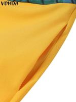 Vestido largo de talla grande 5XL VONDA Vintage estampado para mujer, vestido veraniego de fiesta con retales bohemios, vestido informal holgado de manga larga - details 7
