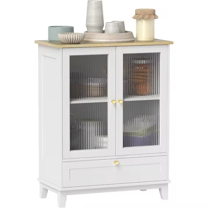 Aparador de Vidrio de 2 Puertas Mueble Ajustable para Sala de Estar y Dormitorio 68x35x85 cm - 1