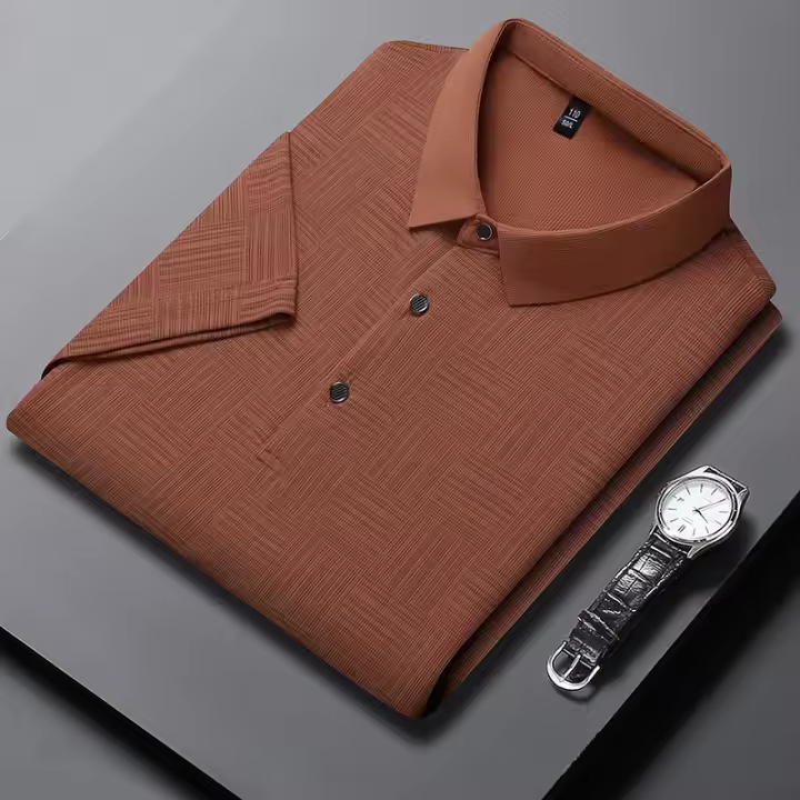 Polo de manga corta informal de negocios de verano 2025 con nuevo estampado para hombres, camiseta de manga corta cómoda y transpirable con estilo para el verano - 1