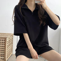 Traje deportivo de mujer con cremallera de color sólido, verano 2025, nuevo, holgado, delgado, top y pantalones cortos casuales de dos piezas. - details 2