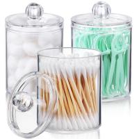 Qtip-dispensador de soporte para bola de algodón, hisopo de algodón, almohadillas redondas de algodón, juego de frascos de Boticario de plástico transparente de 10 oz, organización de almacenamiento de botes de baño, 3 paquetes - details 0