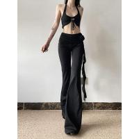 Elegante cinta negra rosa para mujer, recién llegado, pantalones acampanados con cinturilla para mujer - details 1