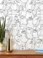 Lindo gato boceto e vinilo papel tapiz Retro pelar y pegar Animal Mural blanco impermeable decoración de pared de habitación de niños - details 2